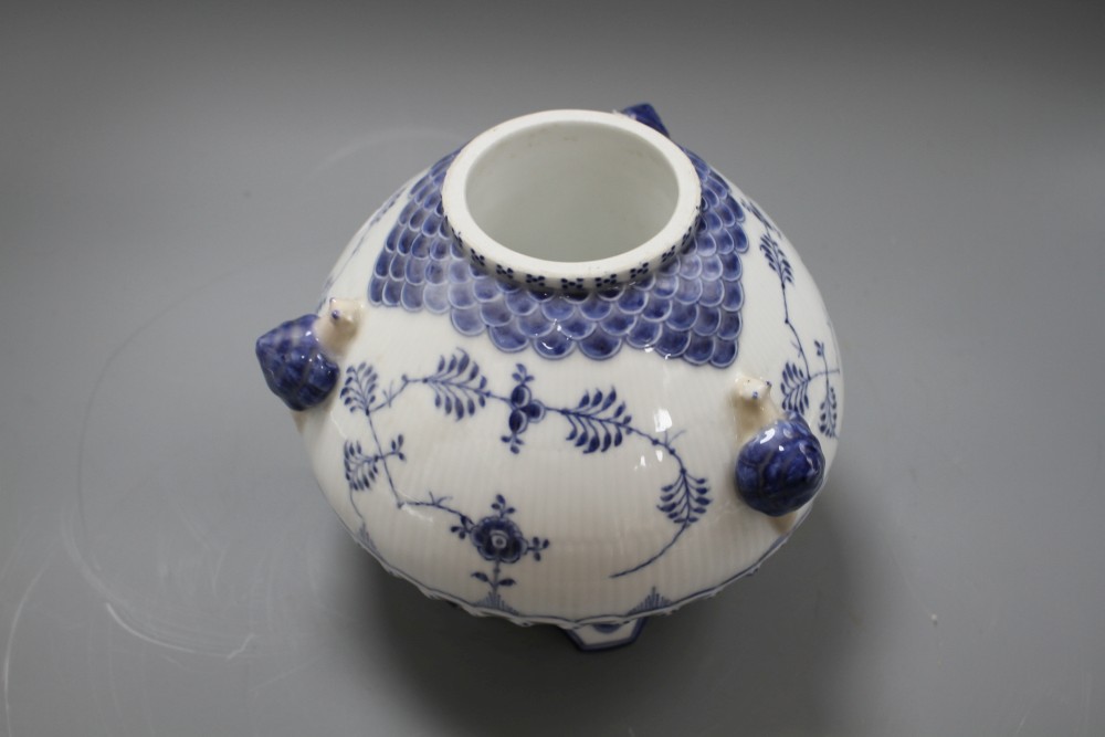 A Royal Copenhagen blue and white vase / lamp base, modelled in relief with snails, numbered 31 and in green 1/23, height 19cm
